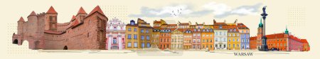 Téléchargez les photos : Collage ou conception de vieilles maisons historiques colorées sur la place du marché de la vieille ville, Varsovie, Pologne - en image libre de droit