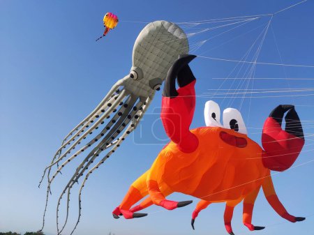 Square large kite flying, big crab, big octopus