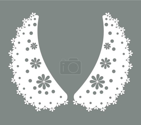 Illustration for Cotton collar lace design vector. front view technical trim sketch template. neckline laser cut detail with vintage lace cotton. eyelet embroidery decorative ornament for fabric border. - Royalty Free Image