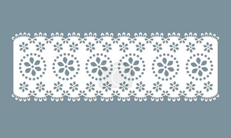 Illustration for Vintage lace cotton eyelet trim design vector. floral embroidery decorative scallop border. laser cut detail ornament for fabric border. paper cut out technical template - Royalty Free Image