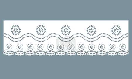 Ilustración de Vintage lace cotton eyelet trim design vector. floral embroidery decorative scallop border. laser cut detail ornament for fabric border. paper cut out technical template - Imagen libre de derechos