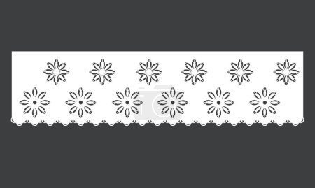 Ilustración de Vintage lace cotton eyelet trim design vector. floral embroidery decorative scallop border. laser cut detail ornament for fabric border. paper cut out technical template - Imagen libre de derechos