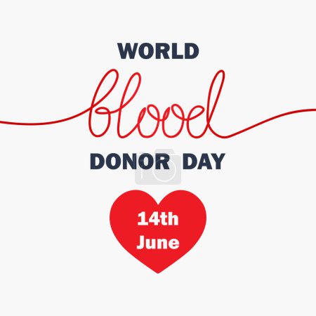 Illustration for World Blood Donor Day 14 June concept for banner, poster, card. Vector illustration with hand, heart, tubes and blood transfusion - Royalty Free Image