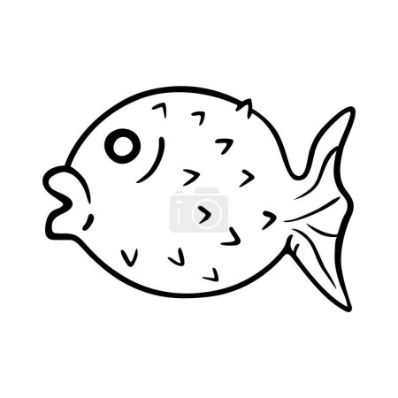 Illustration for Porcupinefish doodle illustration isolated on white background. Hand drawn outlined fish in ink pen. Decorative sketch of summer marine fauna - Royalty Free Image