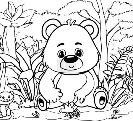 Illustration for Cute Baby Bear in Jungle Coloring Pages for Kids. File Format: EPS, AI, JPG - Royalty Free Image