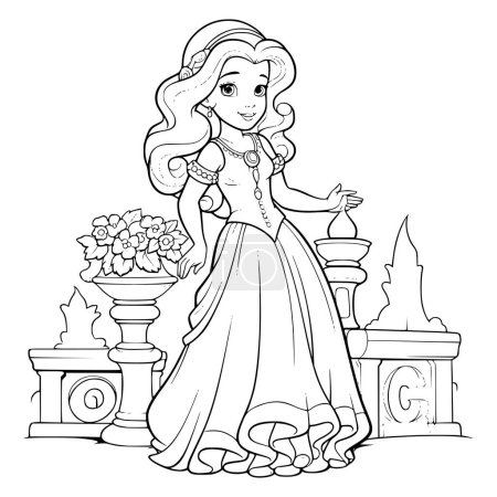 Schöne Prinzessin im Garten Malvorlagen Zeichnung für Kinder