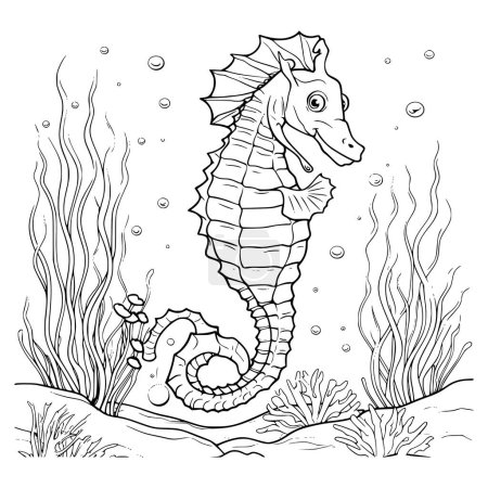 Téléchargez les illustrations : Belle page à colorier hippocampe pour enfants - en licence libre de droit