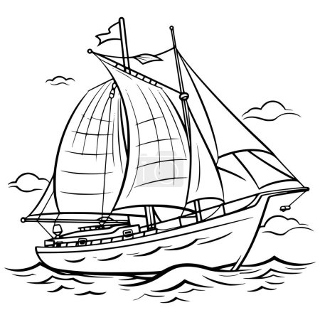 Téléchargez les illustrations : Coloriage de voilier pour enfants - en licence libre de droit