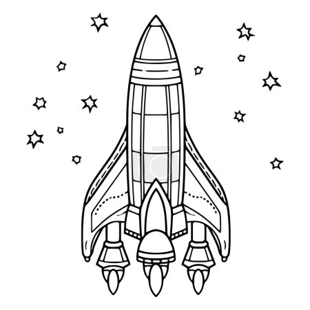 Téléchargez les illustrations : Starship ou fusée avec coloriage pilote pour les enfants - en licence libre de droit