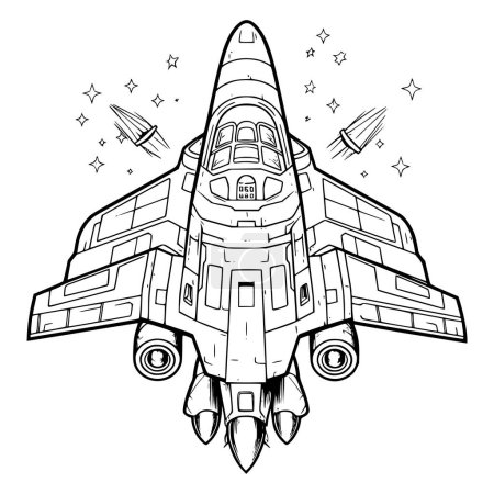 Téléchargez les illustrations : Starship ou fusée avec coloriage pilote pour les enfants - en licence libre de droit