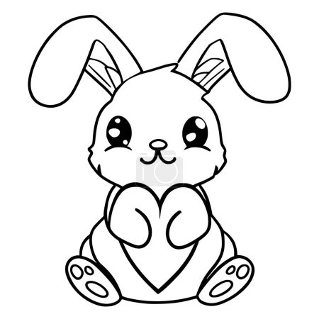 Téléchargez les illustrations : Pages à colorier lapin et coeur pour enfants et tout-petits - en licence libre de droit