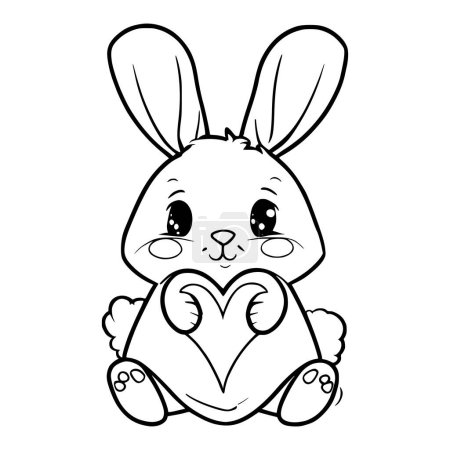 Téléchargez les illustrations : Pages à colorier lapin et coeur pour enfants et tout-petits - en licence libre de droit