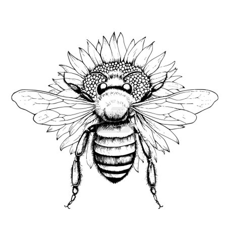 Bee With Sunflower Coloring Pages for Kids