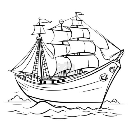 Téléchargez les illustrations : Coloriage de bateau Dessin pour enfants - en licence libre de droit
