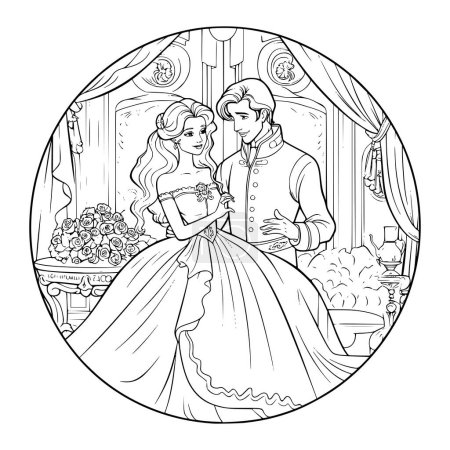 Téléchargez les illustrations : Coloriage de mariée et de marié pour les enfants - en licence libre de droit