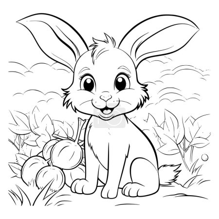 Illustration for Bunny With A Ripe Tasty Carrot Coloring Page For Kids - Royalty Free Image