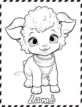 Téléchargez les illustrations : Coloriage enfants mignon petit agneau Coloriage Page pour les enfants - en licence libre de droit