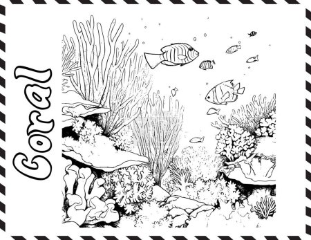 Illustration for Coral Reef Coloring Page Drawing For Kids - Royalty Free Image