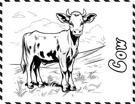 Illustration for Cow Coloring Page For Kids - Royalty Free Image