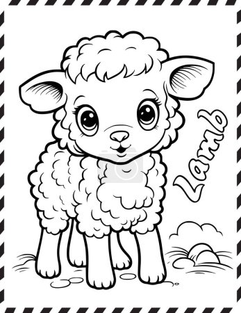 Illustration for Coloring Book Children Cute Little Lamb Coloring Page For Kids - Royalty Free Image