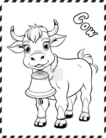 Illustration for Cow With Bell Coloring Page for Kids - Royalty Free Image