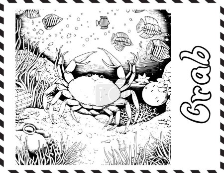 Ilustración de Página para colorear submarino de cangrejo para niños - Imagen libre de derechos