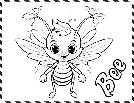 Téléchargez les illustrations : Dessin mignon de page de coloriage d'abeille pour des enfants - en licence libre de droit