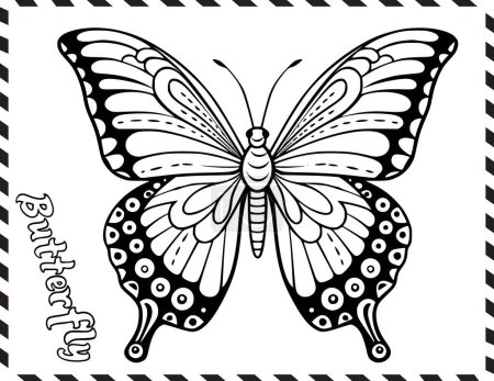Téléchargez les illustrations : Dessin mignon de coloriage de papillon pour des enfants - en licence libre de droit