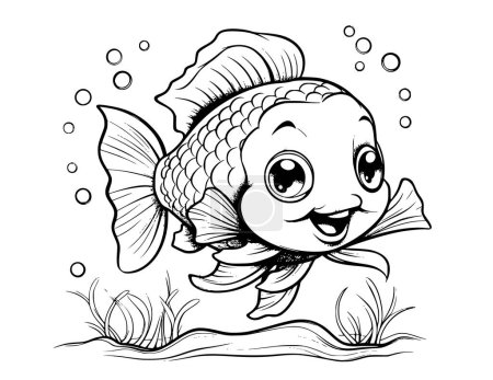 Téléchargez les illustrations : Coloriage de poisson mignon dessin pour les enfants - en licence libre de droit
