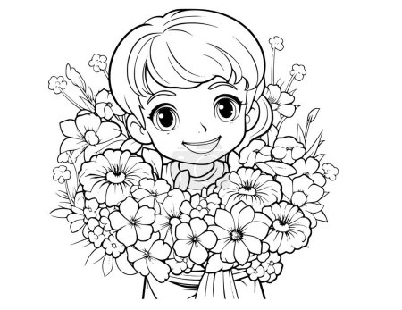 Téléchargez les illustrations : Fleurs mignonnes Coloriages pour enfants - en licence libre de droit