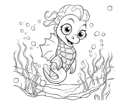 Téléchargez les illustrations : Coloriage mignon hippocampe pour enfants - en licence libre de droit