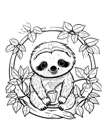 Téléchargez les illustrations : Sloth mignon dans la forêt Coloriage Page pour les enfants - en licence libre de droit