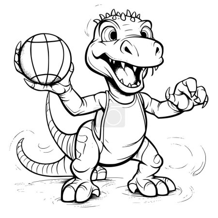 Dinosaur Is Playing Basketball Coloring Pages for Kids