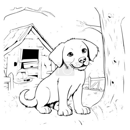 Hund in seinem Haus Malvorlagen Zeichnung für Kinder