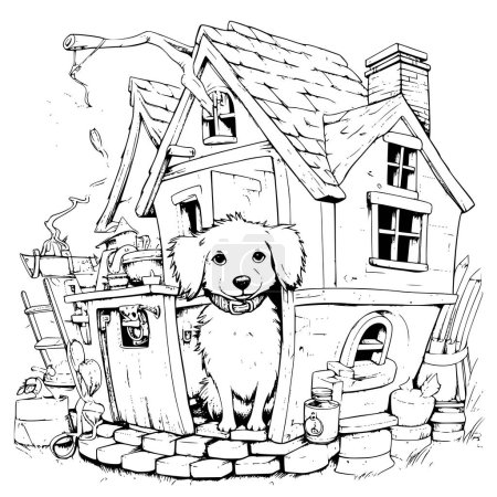 Hund in seinem Haus Malvorlagen Zeichnung für Kinder