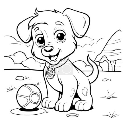 Hund spielt mit Ball Malvorlagen Zeichnung für Kinder