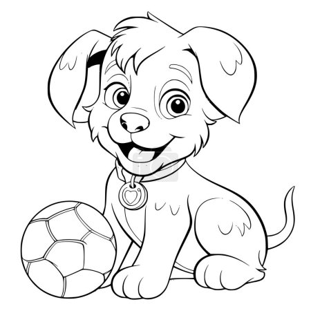 Ilustración de Perro jugando con las páginas para colorear de la bola que dibujan para los niños - Imagen libre de derechos