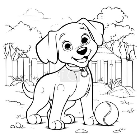 Ilustración de Perro jugando con las páginas para colorear de la bola que dibujan para los niños - Imagen libre de derechos
