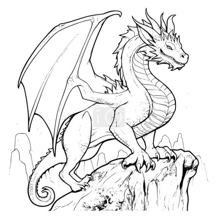 Ilustración de Dibujo de página para colorear de dragón para niños - Imagen libre de derechos