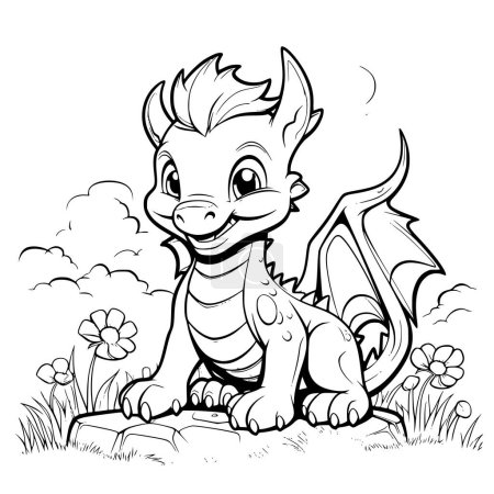Dragon Watching Video auf Computer Monitor Malseite Zeichnung für Kinder