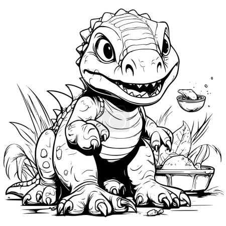 Dinosaur Feeding Coloring Page for Kids