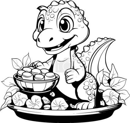 Illustration for Dinosaur Feeding Coloring Page for Kids 9565 - Royalty Free Image
