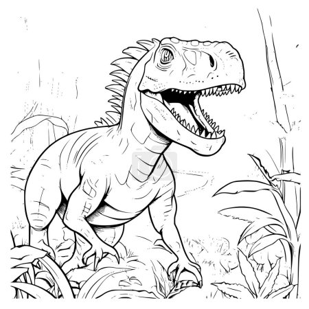 Dinosaur In A Jungle Coloring Page For Kids