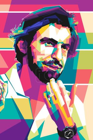 Illustration for Famous football player Andrea Pirlo stylized popart vector art. In a colorful illustration design with an abstract background - Royalty Free Image