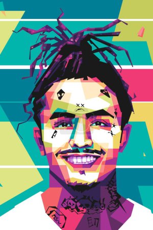 Illustration for Famous singer rapper Lil pump popart vector art style. In a colorful illustration design with an abstract background - Royalty Free Image