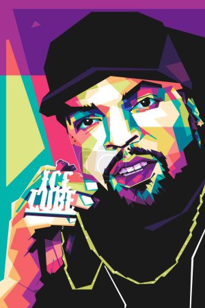 Illustration for Famous singer rapper ice cube popart vector art style. In a colorful illustration design with an abstract background - Royalty Free Image