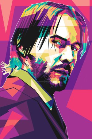 Illustration for Famous actor film mic John wick wpap vector popart colorful illustration design with abstract background - Royalty Free Image