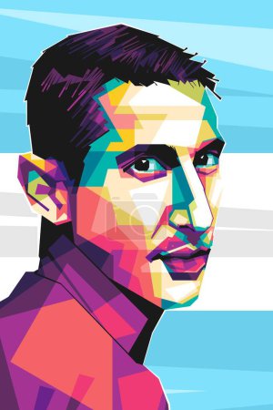 Illustration for Famous football player Angel Di Maria stylized popart vector art. In a colorful illustration design with an abstract background - Royalty Free Image