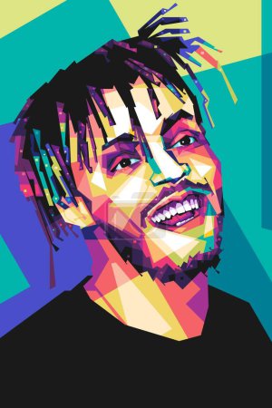 Illustration for Famous singer rapper juice wrld popart vector art style. In a colorful illustration design with an abstract background - Royalty Free Image
