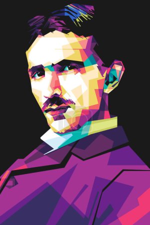 Illustration for Famous scientist Nikola Tesla stylized popart vector art. In a colorful illustration design with an abstract background - Royalty Free Image